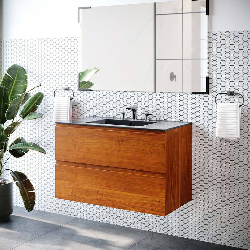 Scenic 36" Wall-Mount Bathroom Vanity - Cherry Black