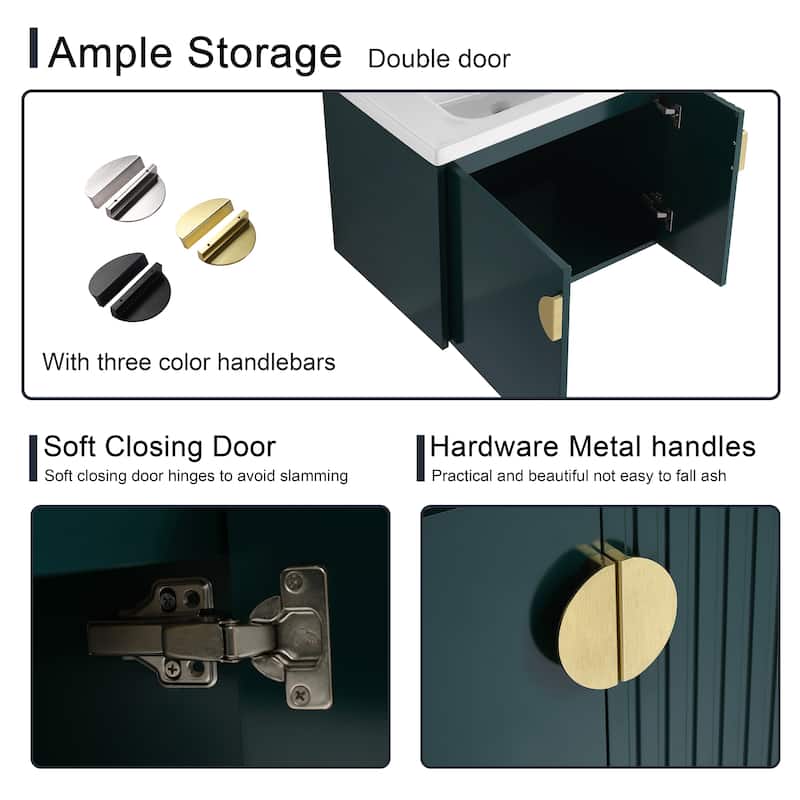 Malwee 24"/28" Floating Bathroom Vanity, Wall Mounted Bathroom Vanity with Ceramic Sink and Soft Close Door