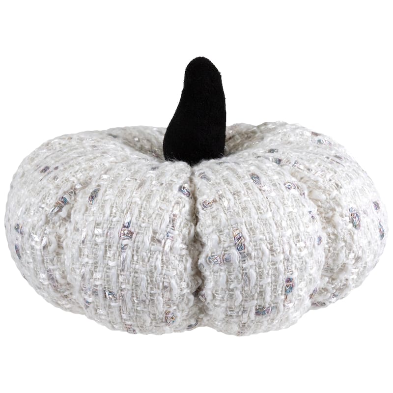 Windowpane Knitted Fall Harvest Pumpkin with Iridescent Thread - 7" - White