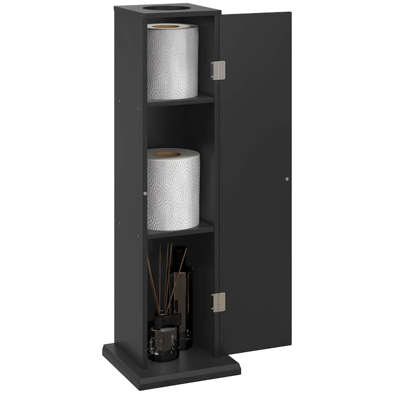 Toilet Paper Cabinet,Small Bathroom Corner Floor Cabinet with Doors and Shelves,Thin Storage Bathroom Organizer - Black - Black