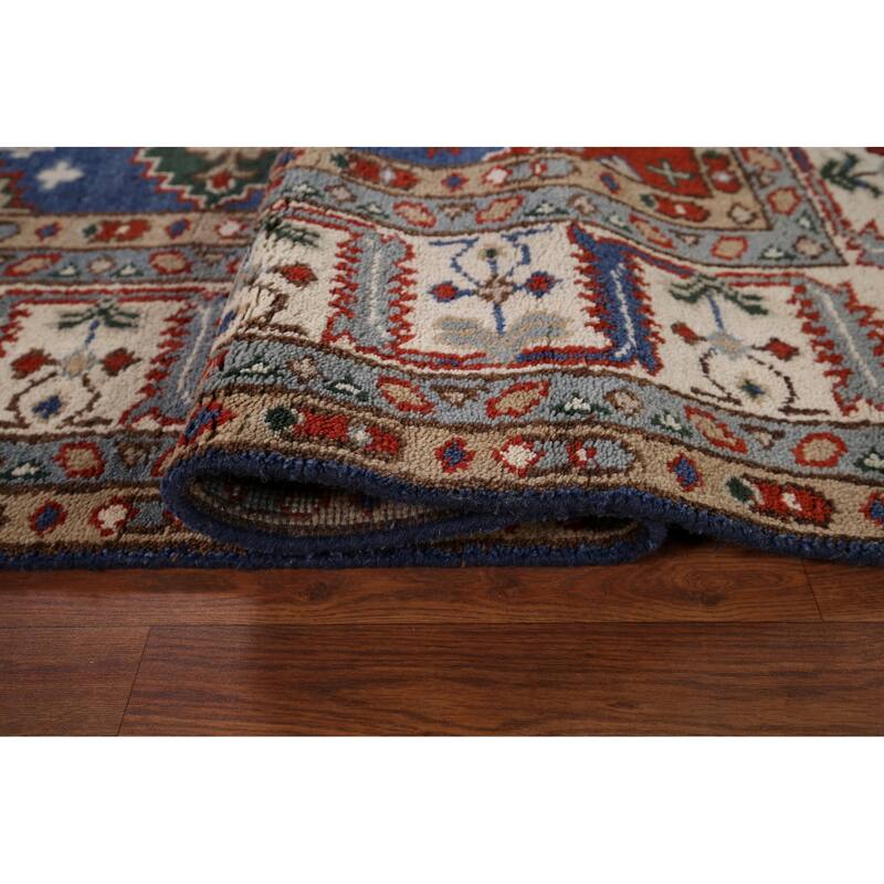 Blue Geometric Kazak Oriental Area Rug Handmade Wool Carpet - 8'0" x 9'11"
