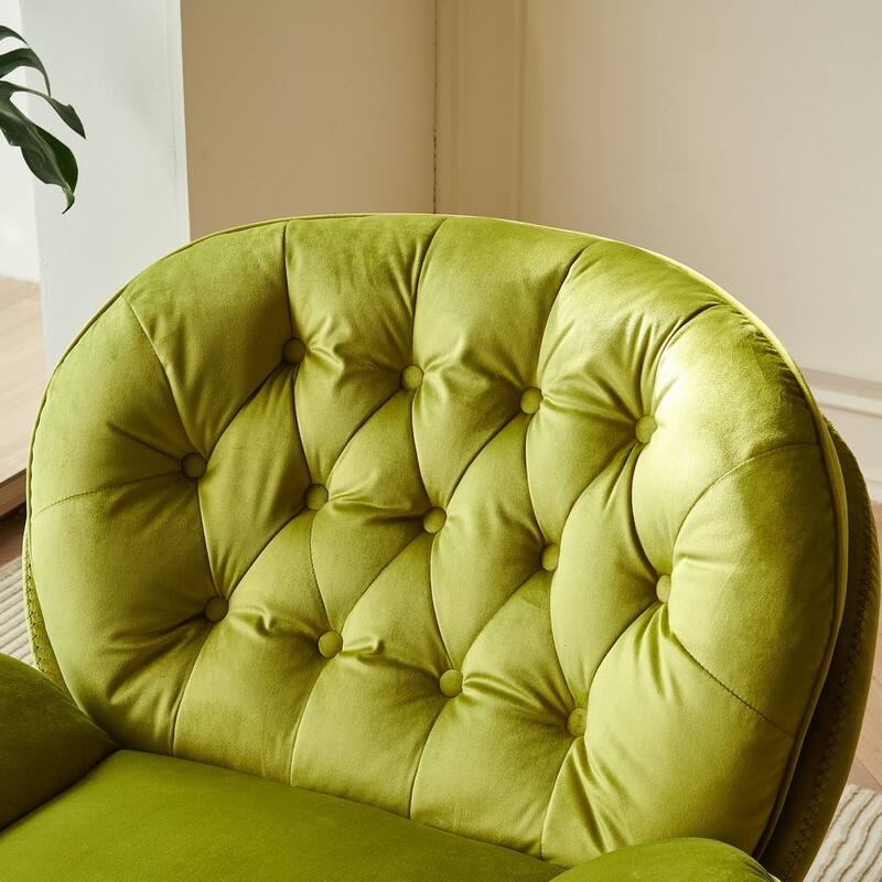 Velvet Swivel Leisure Chair Lounge Chair with Ottoman