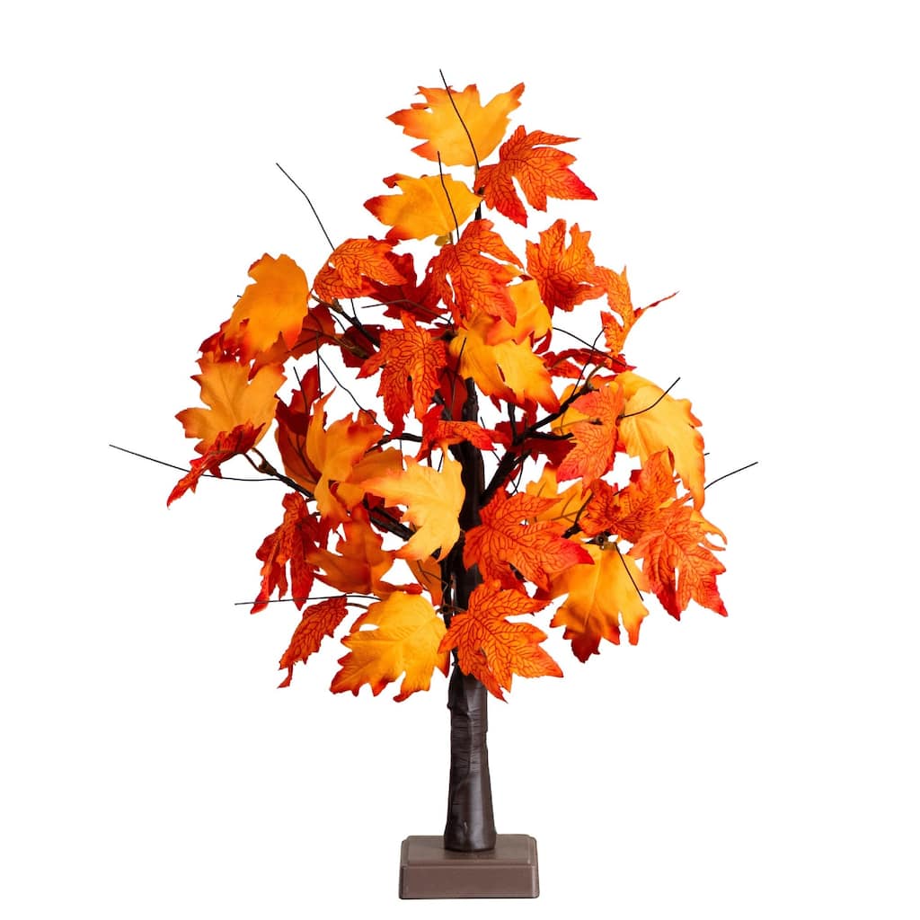 Pre-Lit Autumn Maple Artificial Fall Harvest Tree - 2' - Warm White LED Lights