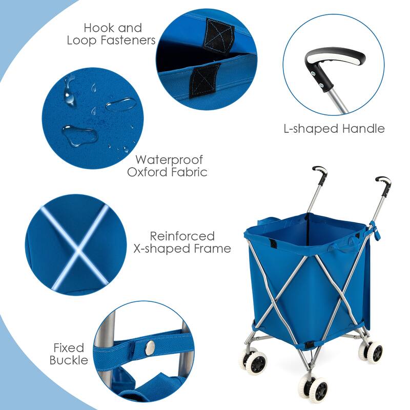 Costway Folding Shopping Cart Utility w/ Water-Resistant Removable