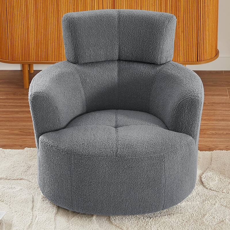 Roomfitters 360° Upholstered Swivel Barrel Accent Chair with Adjustable Headrest for Living Room