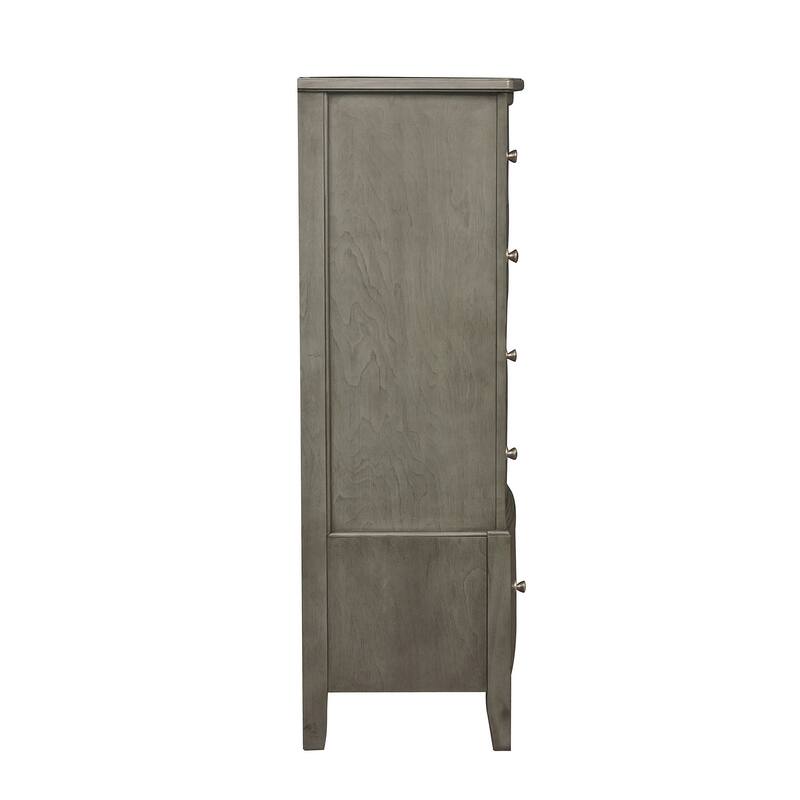 Wooden Chest with Natural Grain Texture Finish and 5 Drawers, Gray