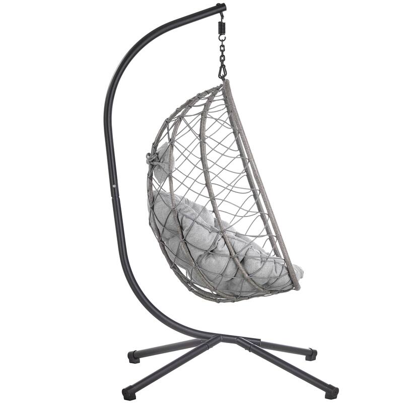 LeisureMod Summit Foldable Hanging Egg Swing Chair with Removable Cushion for Porch, Patio, Backyard, Garden, Lounge