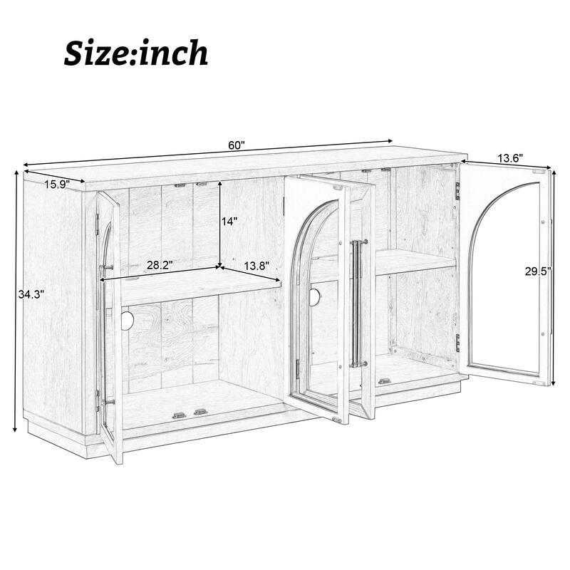Retro 4-Door Large Storage Sideboard