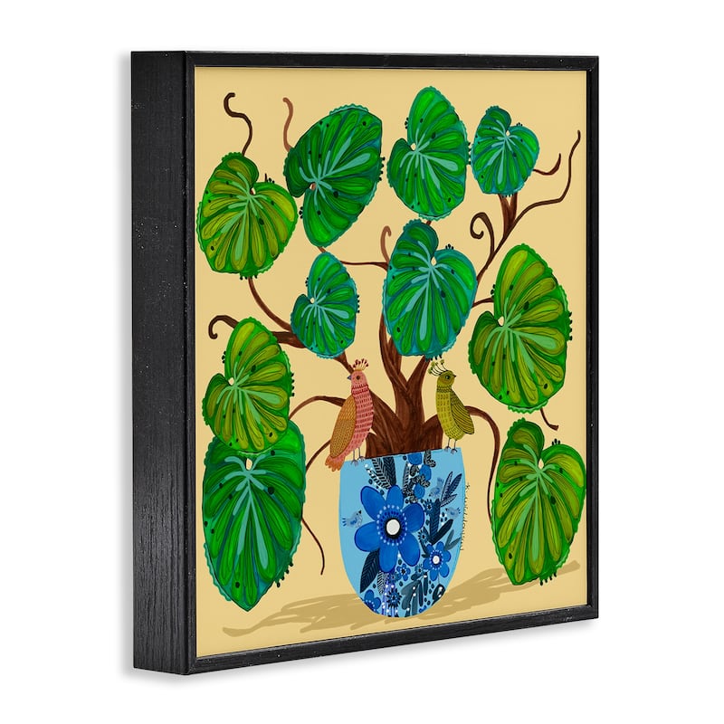 Stupell Potted Plant & Birds Perched Framed Giclee Art Design By Kay Widdowson