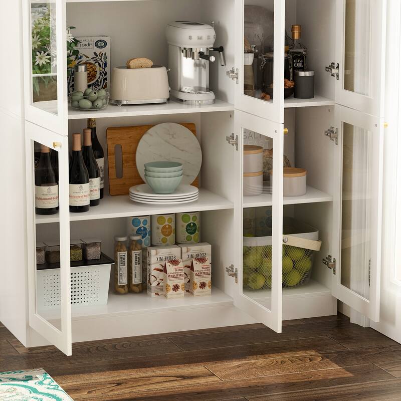 Curio Display Cabinet, Storage Shelves with 6 Glass Door - 78.7"H