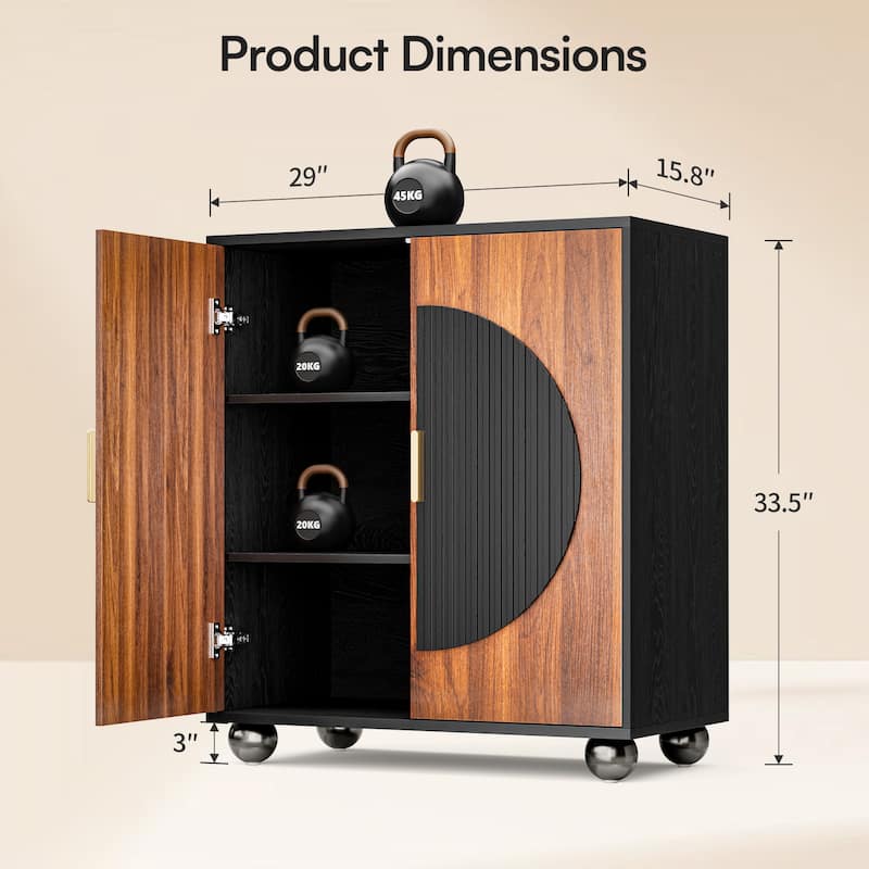 Modular Fluted Buffet Cabinet with Storage, Small Sideboard Table - Dark Walnut Single Size 