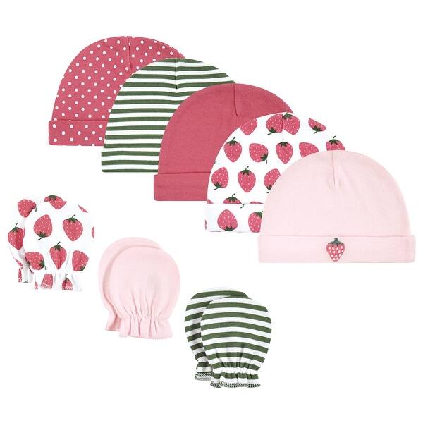 slide 1 of 1, Hudson Baby Infant Girl Cotton Cap and Scratch Mitten Set, Strawberry, 0-6 Months - Strawberry Strawberry - 0-6 Months