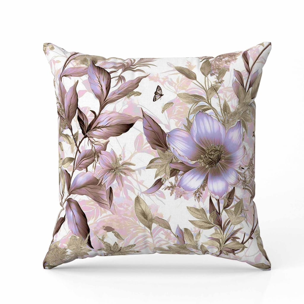 Exquisite Floral Breeze Faux Suede Reversible Throw Pillow Pink and Gold