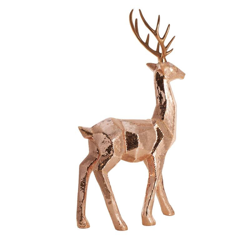 Silver or Copper Fiberglass Floor Reindeer Christmas Sculpture with Mosaic Pattern