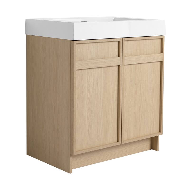 Bathroom Vanity with Resin Sink, Soft-Close Door Hinges, Adjustable Shelf, Scratch & Water-Resistant Melamine