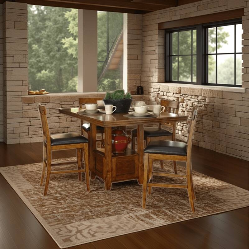 Raly Counter Height Dining Table, Extendable 42-60 Inch, Leaf, Brown