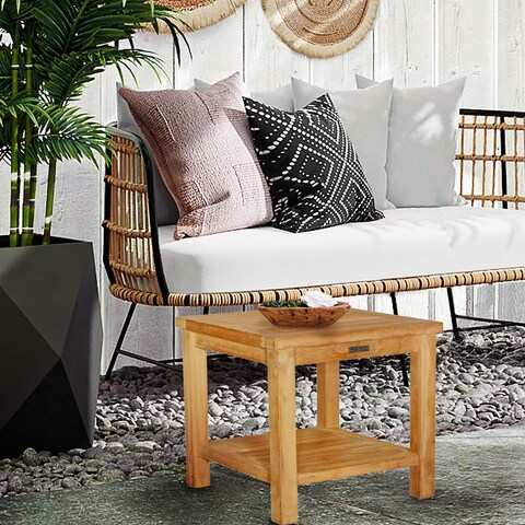 Teak Wood Panama Outdoor End Table With Shelf, Large