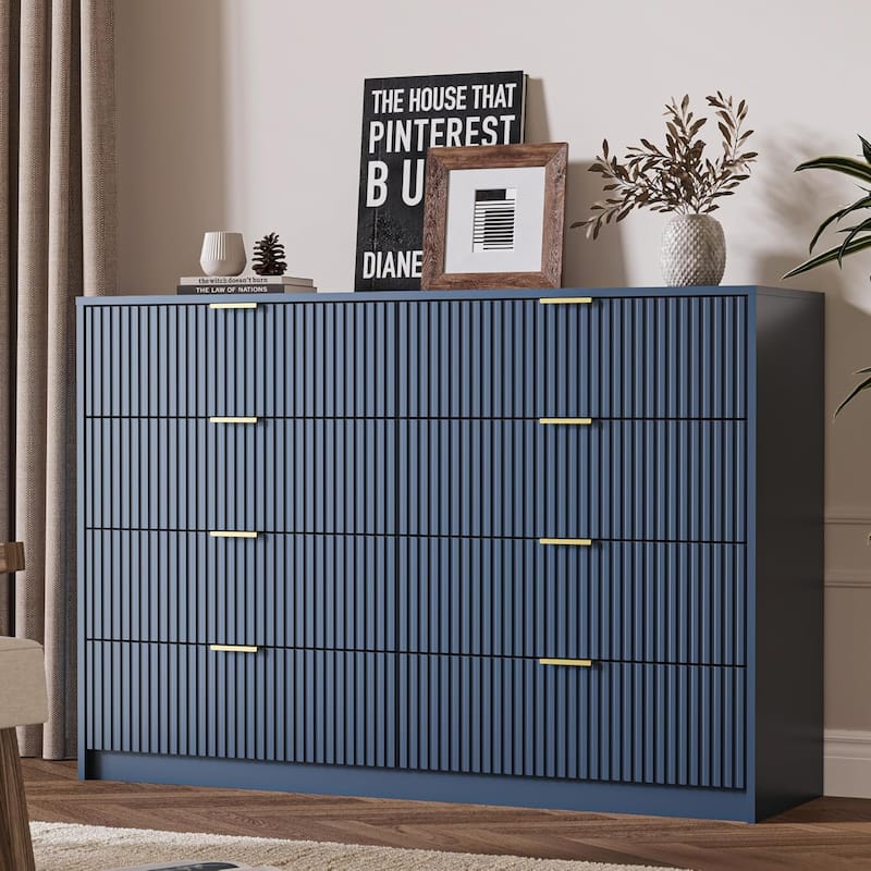 8-Drawer Double Dresser for Bedroom - Blue