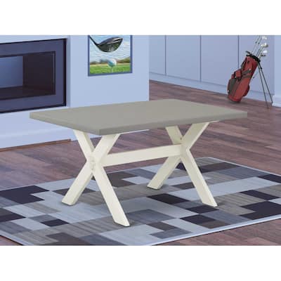 Southwestern Style Dining Table - 60" X 36" Cement Top - Linen White Legs - Modern X Design - 36