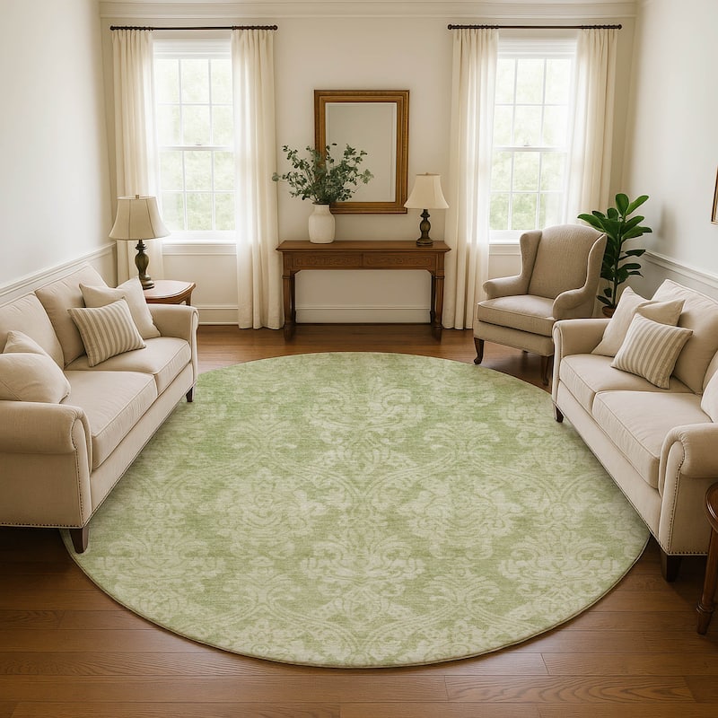 Premium Washable Super Soft Traditional Damask Mayfield Rug - Aloe - 8' x 8'