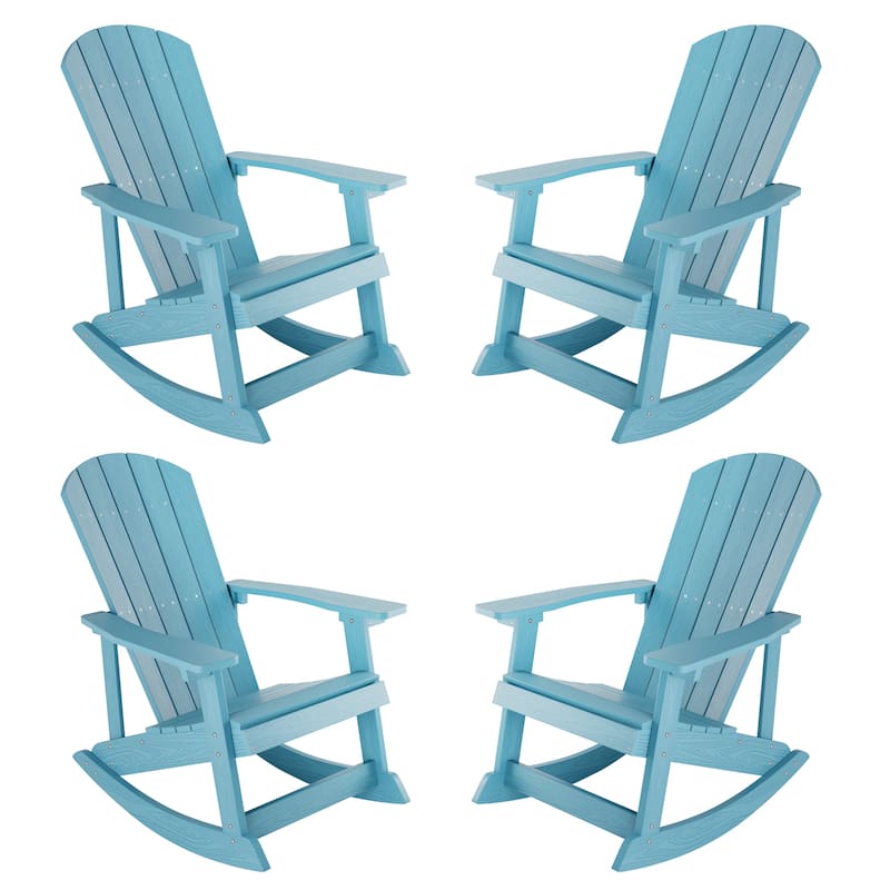 WINSOON HIPS All Weather Outdoor Indoor Oversized Rocking Chair,Adirondack Rocking Chair Set of 4 - Baby Blue