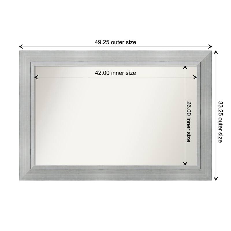 Romano Silver Framed Non-Beveled Custom Wall Mirror, Bathroom Vanity Mirror - Outer Size: 49.25 x 33.25