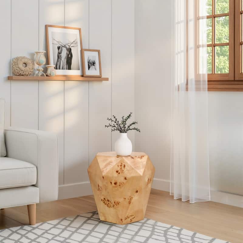 NPD Furniture Malva Burl Wood Geometric Side Table