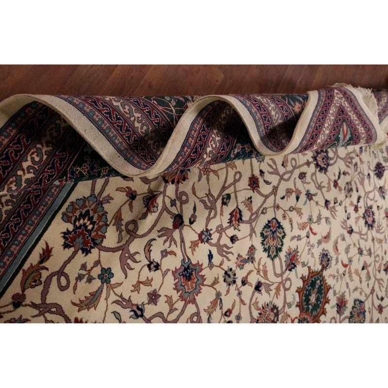 Vegetable Dye Floral Agra Large Indian Rug Hand-Knotted Wool Carpet - 11'6" x 17'9"