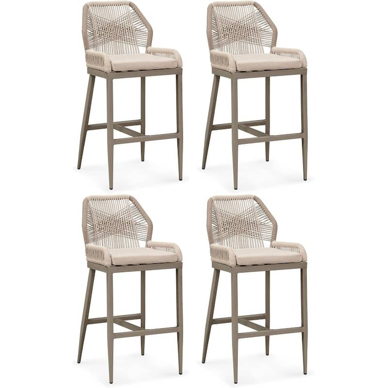 PURPLE LEAF Modern Counter Bar Stools Set of 4 Rattan Chairs with Back and Cushion Kitchen Barstools - Light Grey - Bar Height