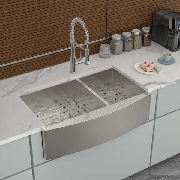 Stainless Steel Apron Front Kitchen Sink 18 Gauge with Two 9IN Deep Basin,Double Bowl Farmhouse Sink