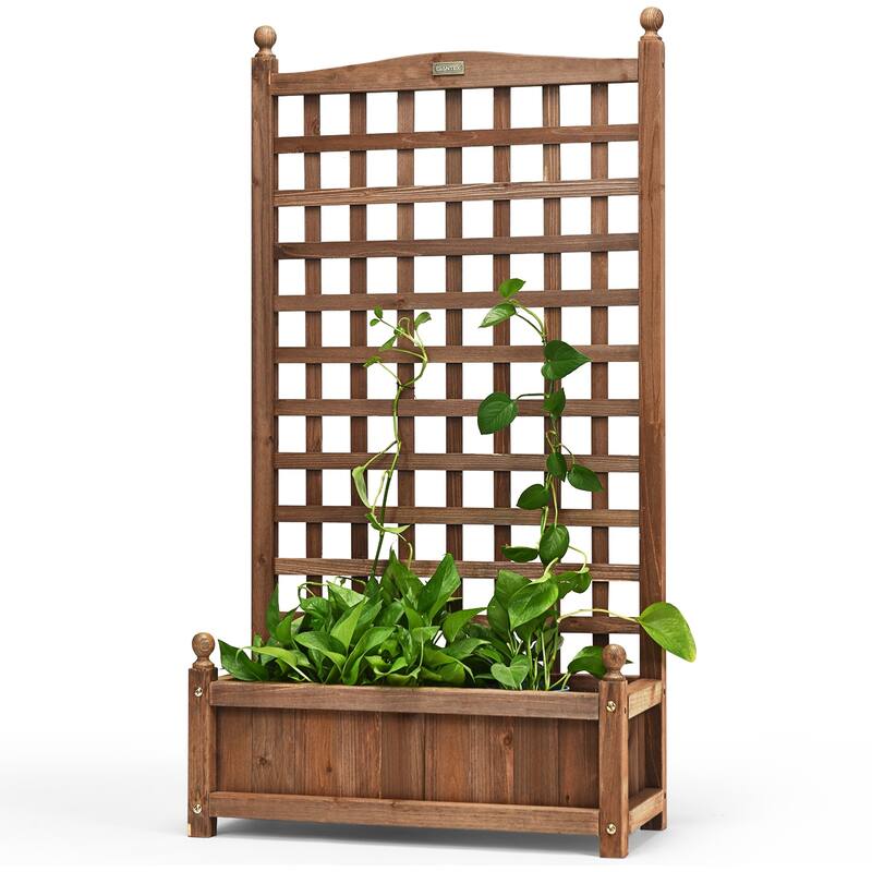 Costway Solid Wood Planter Box with Trellis Weather-Resistant Outdoor - 25'' (L) X 11'' (W) X 48'' (H)