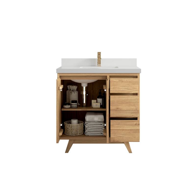 Willow Collections 36 in. W x 22 in. D Madison Teak Center Sink Bathroom Vanity with Countertop