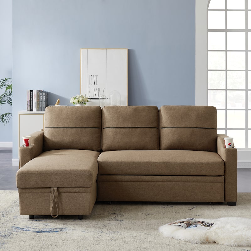 Linen Corner Broaching Sleeper Sectional Sofa with Storage, Comfortable