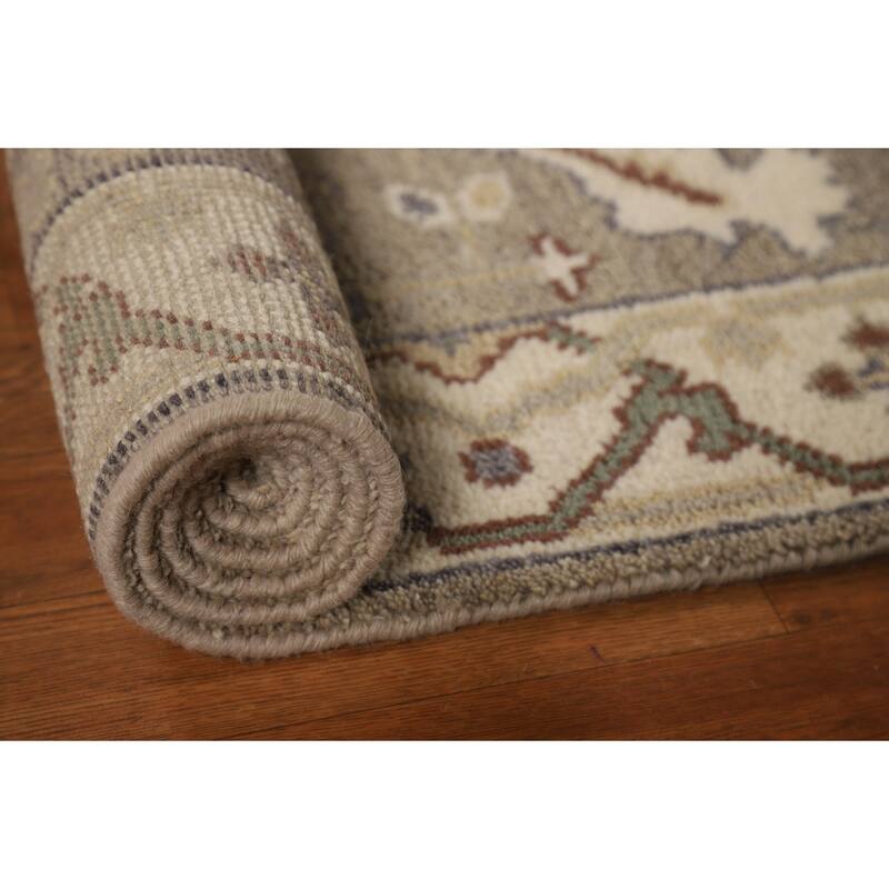 Hand Knotted Oriental 100% Wool Carpet Transitional All-Over Greys & Charcoal Oushak Runner Rug - 11' 9'' X 2' 8''