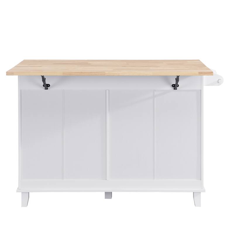 Farmhouse Kitchen Island Set with Folding Boards, 2 Seats, 4 Drawer Storage and Towel Rack, for Kitchen, White+Rustic Brown