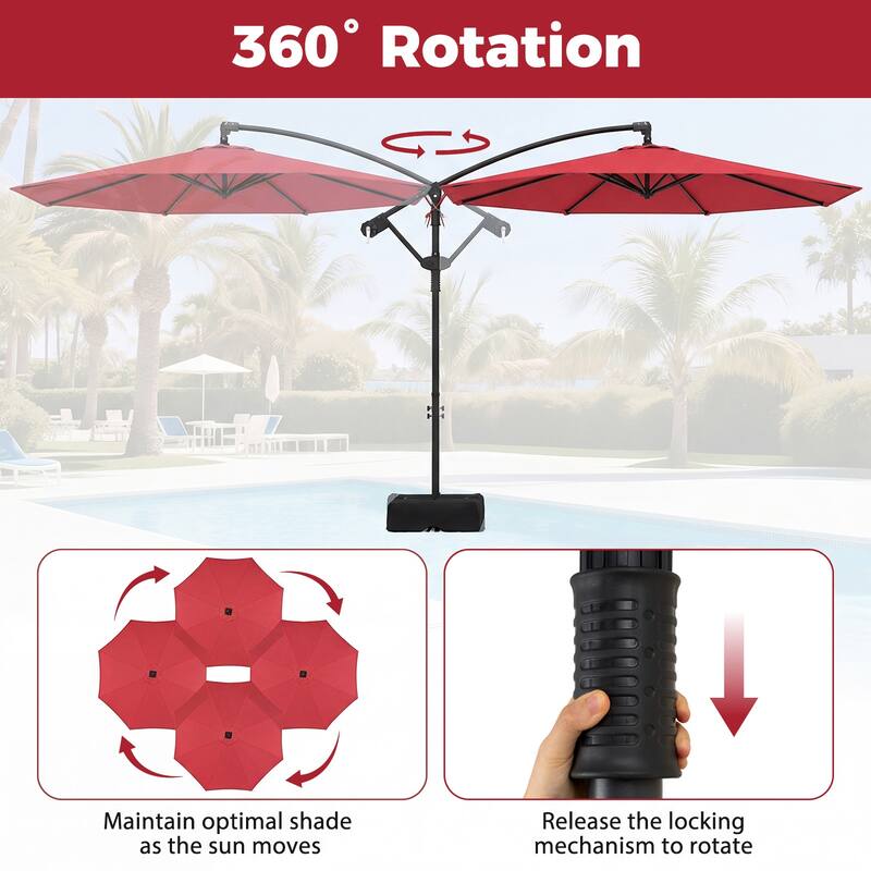 Costway 10 FT Offset Hanging Umbrella with Base Patio Cantilever