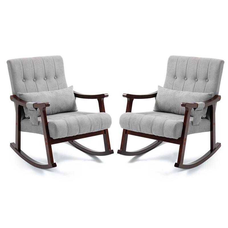 AVAWING 2PCS Upholstered Rocking Chair with Massage Lumbar Support - Grey
