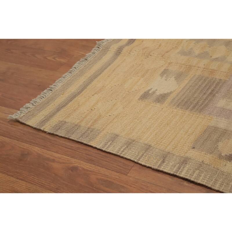 Hand Woven Oriental 100% Wool Carpet Southwestern Tribal Yellow & Gold Kilim Area Rug - 6' 7'' X 5' 0''