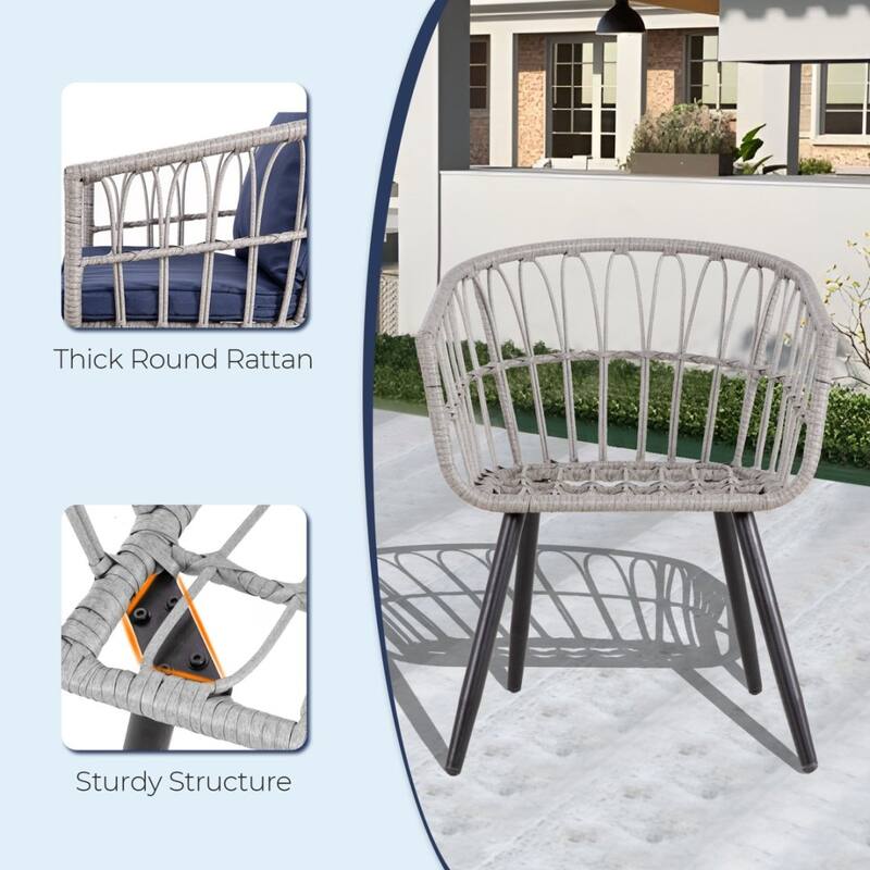5-PC Wicker Outdoor Sofa Set, 2 Chairs, 2 Ottomans, 1 Table