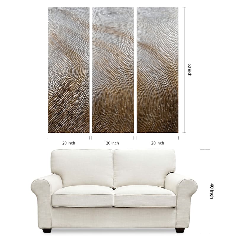 Gold Waves Textured Metallic Hand Painted Canvas Wall Art Set of 3, Single