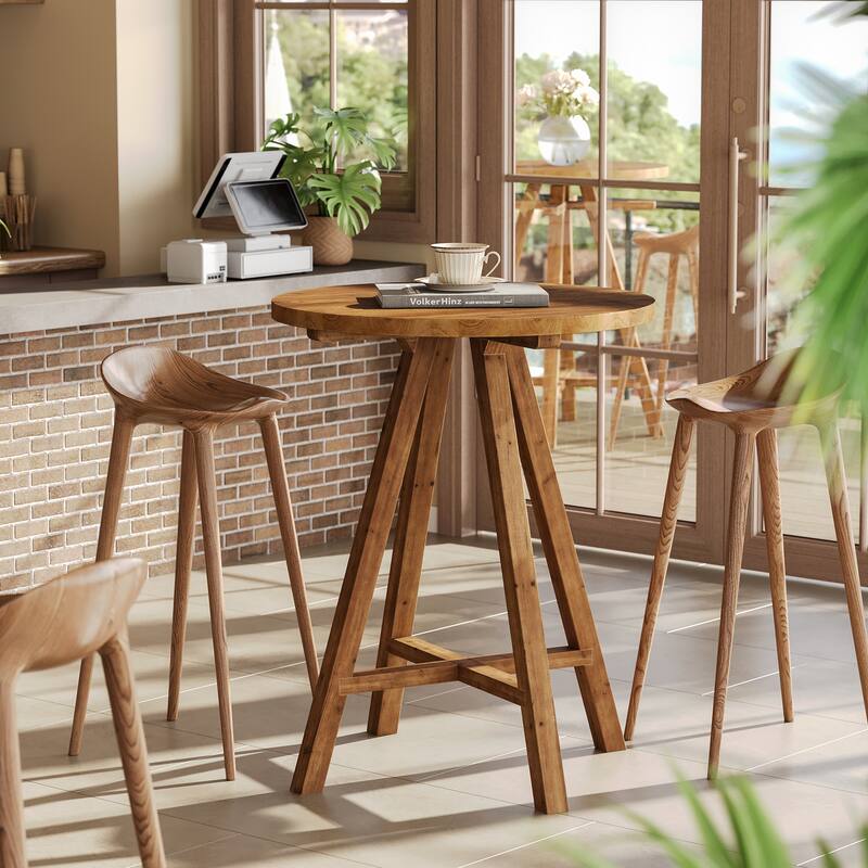 Solid Wood Bar Table, 31.5" Round Pub Bistro Table Small Dining Table