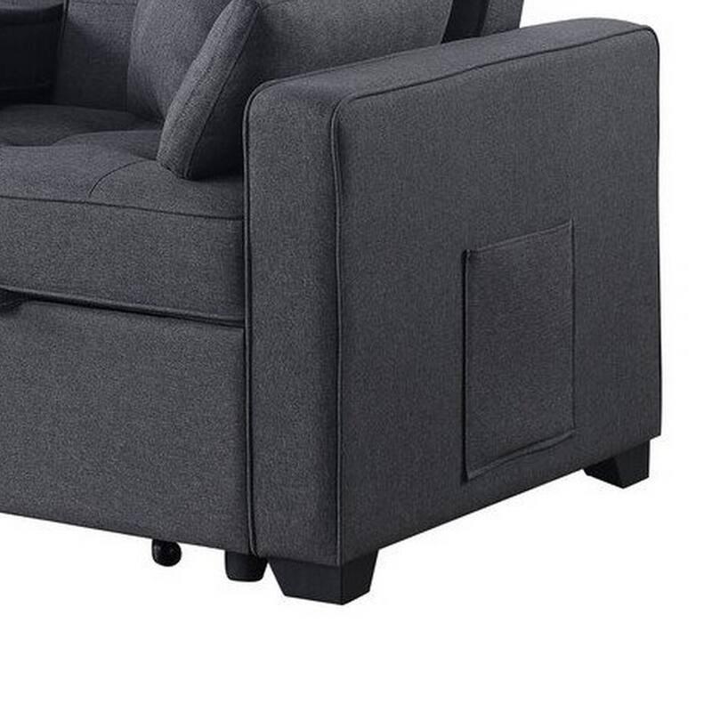 Oli 70 Inch Convertible Sleeper Loveseat, Pull Out Bed, Pillows, Stone Gray