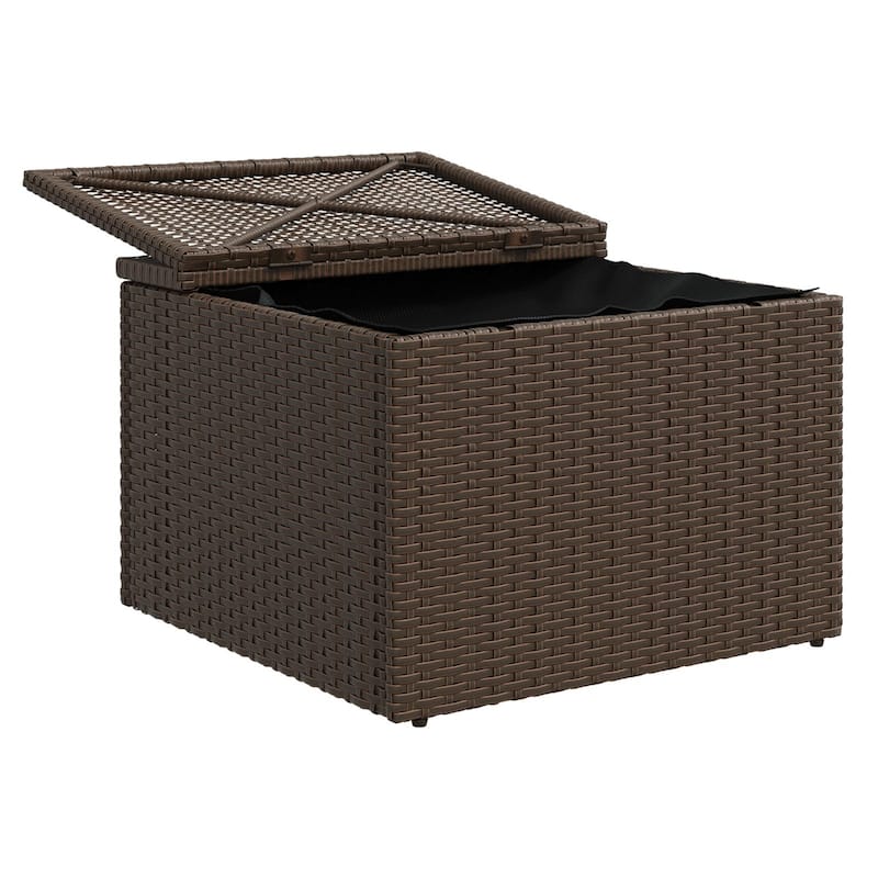 vidaXL Patio Stool with Cushion Ottoman Seating Poly Rattan Brown/Gray/Black - 21.7x21.7x14.6 in