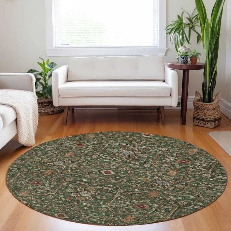 Machine Washable Indoor/ Outdoor Traditional Persian Chantille Rug - Emerald - 8' x 8'