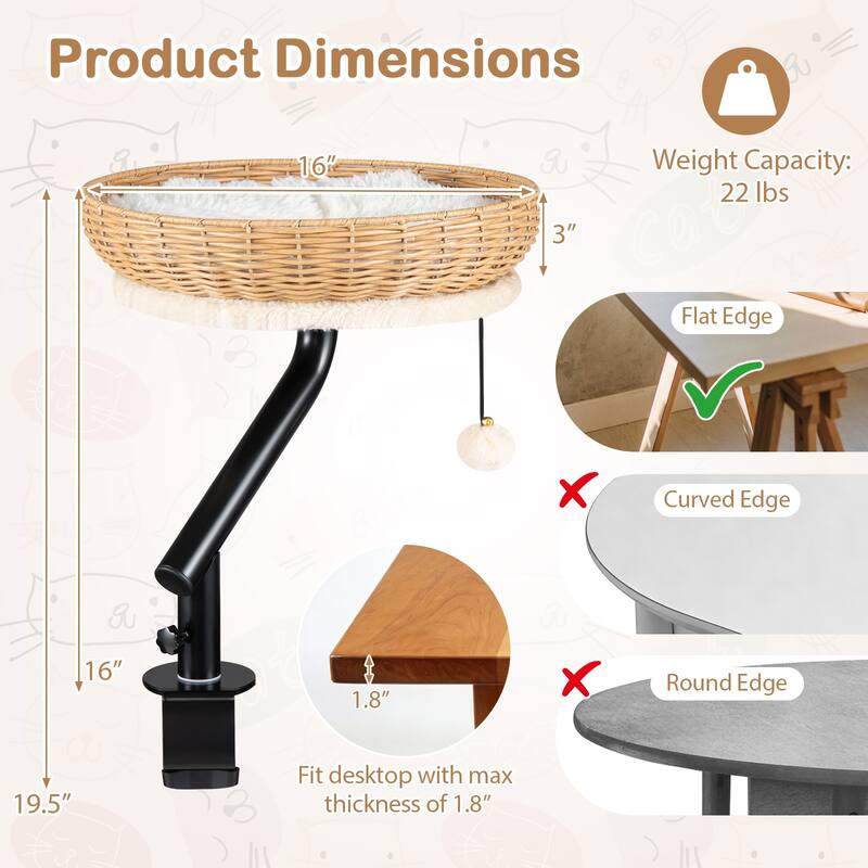 Gymax Cat Desk Bed for Indoor Cats w/Removable Padded Cushion Hanging