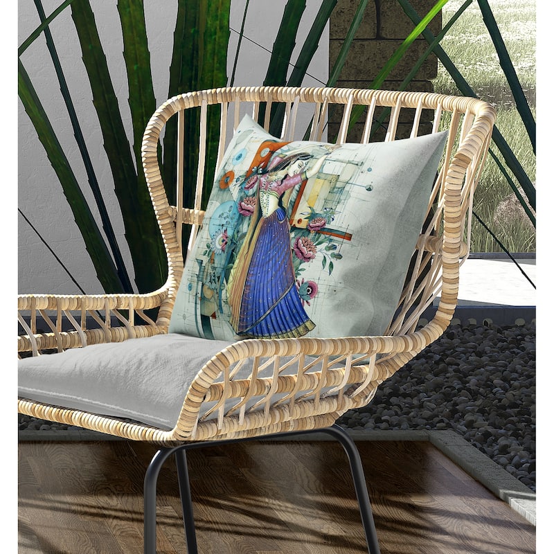 Gracefully Dancing Woman Indoor/Outdoor Reversible Throw Pillow Blue and Orange