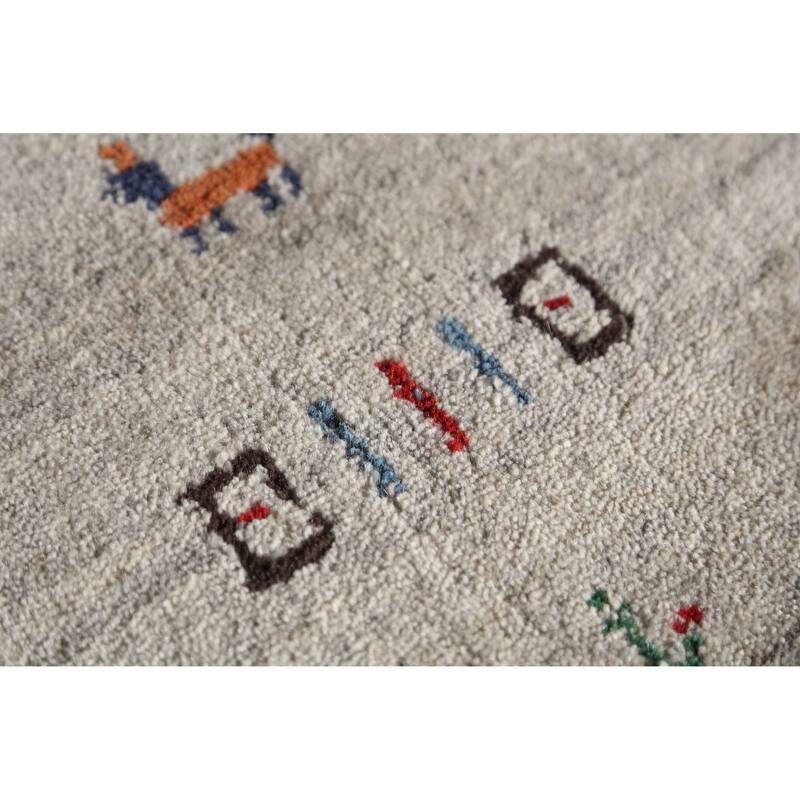 Gabbeh Indian Area Rug Hand-Knotted Grey Tribal Wool Carpet - 5'0" x 7'9"