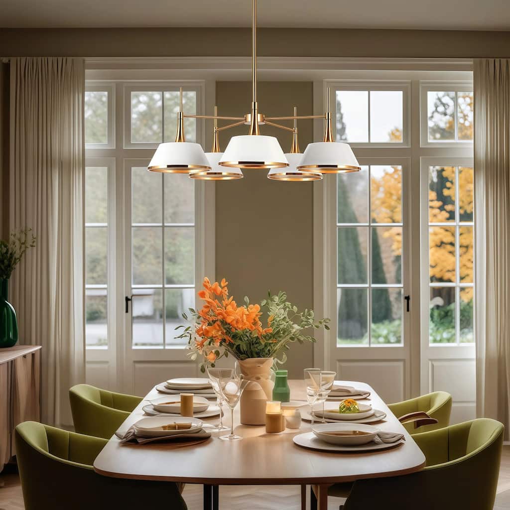 Nisa Mid-Century Modern 5-Light Gold Wheel Chandelier for Dining Room - D31.5"*H11.8"