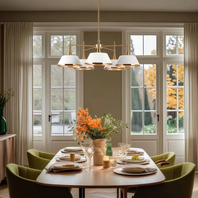 Nisa Mid-Century Modern 5-Light Gold Wheel Chandelier for Dining Room - D31.5"*H11.8"