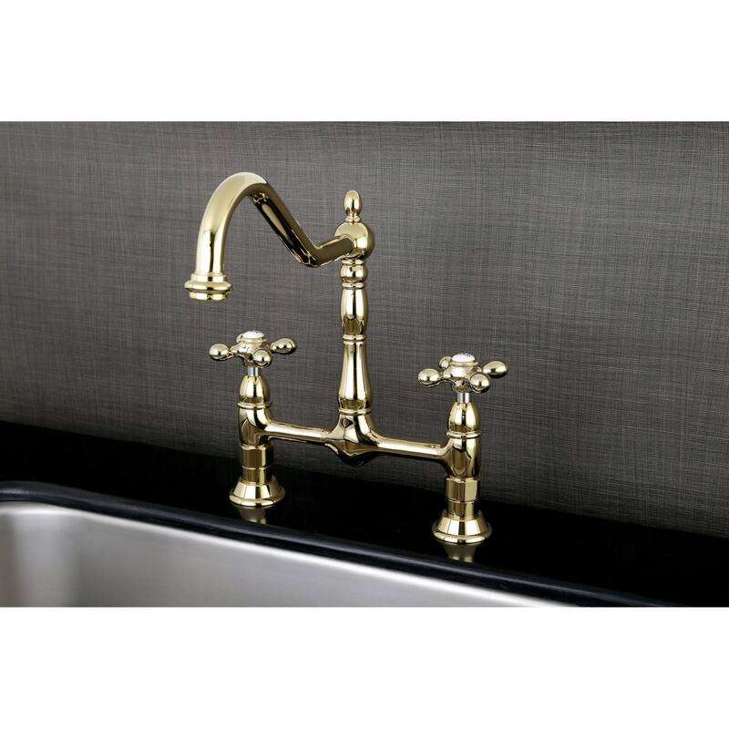 Kingston Brass Heritage Bridge Kitchen Faucet with Metal Cross Handles